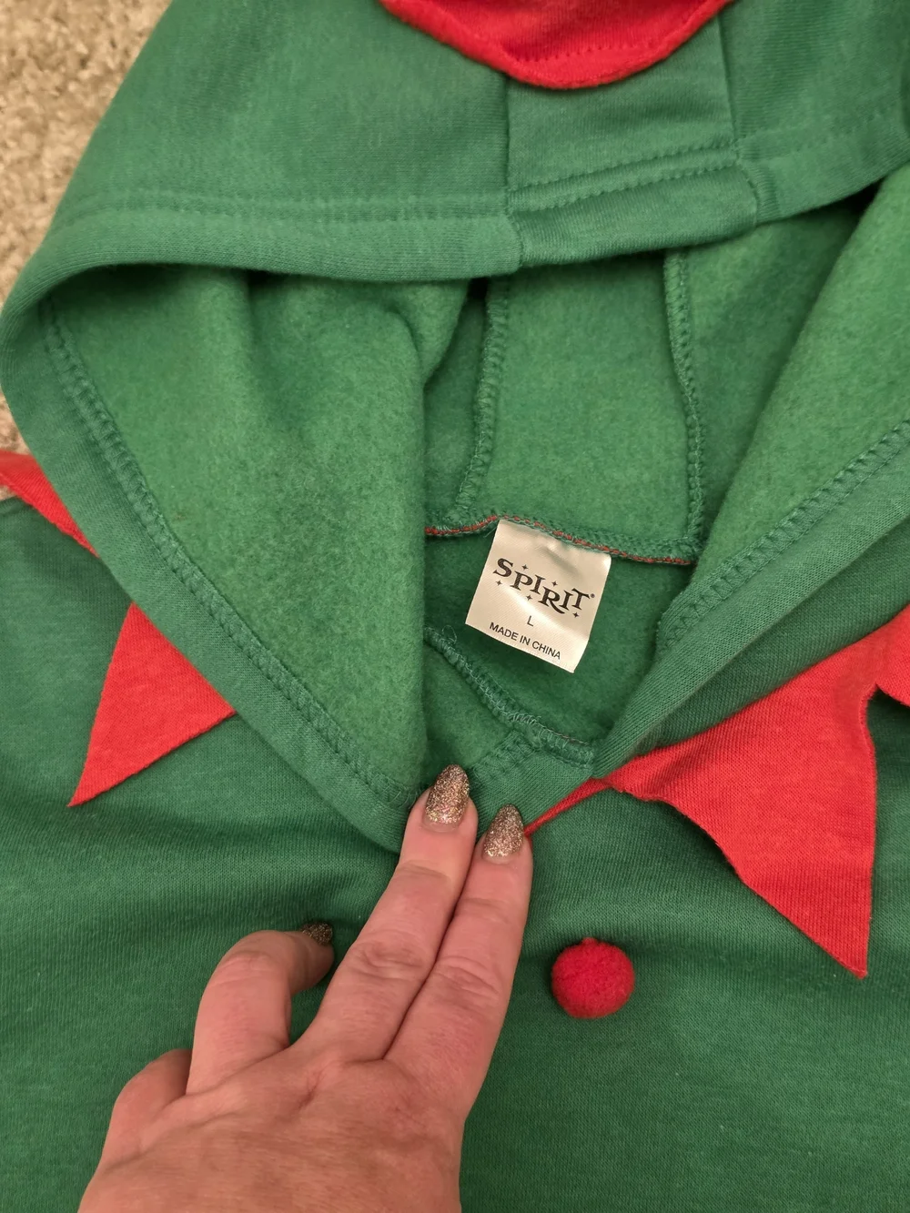 Spirit Kids Elf Costume Hoodie - Green & Red - Sz L - NWOT
